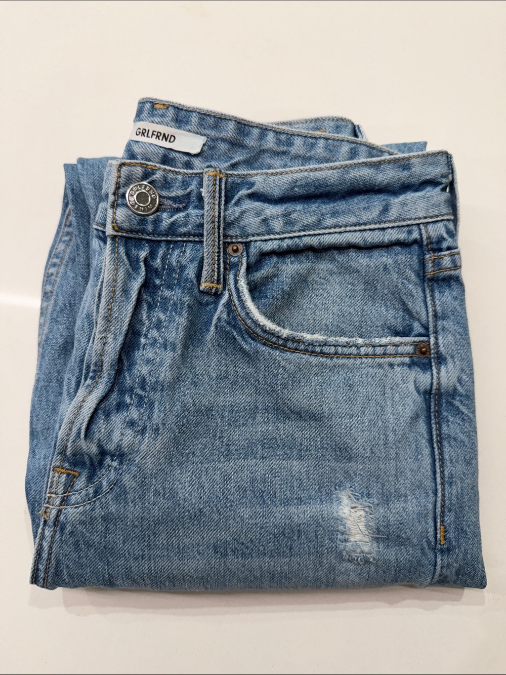 GRLFRND Devon High Rise Distressed Jean Color: All The Way Size 24